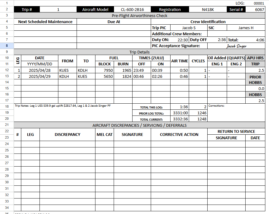 Operational Flight Logs